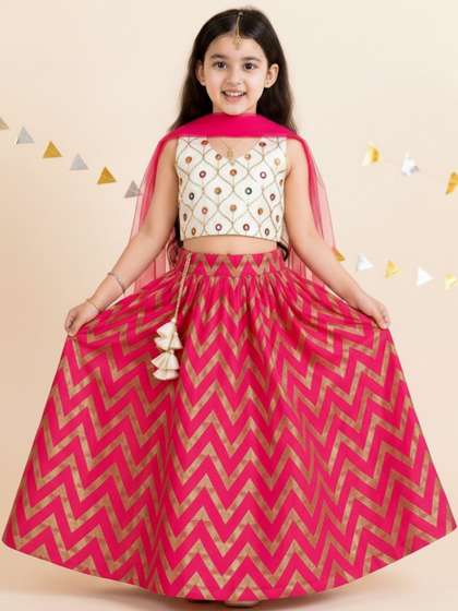 Sainur creation
                        Girls Embellished Sequinned Foil Print Ready to
                        Wear Lehenga & Blouse With Dupatta