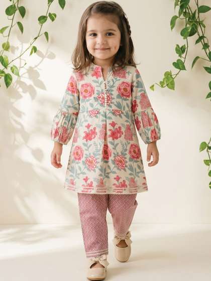 Readiprint Girls Floral
                    Printed Regular Pure Cotton Kurta with Trousers