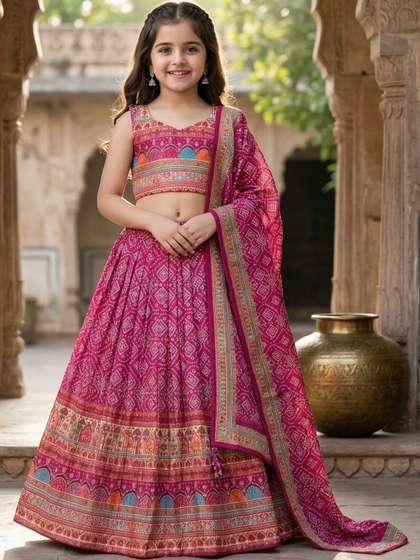 KALINI Girls
                          Printed Semi-Stitched Lehenga & Blouse
                          With Dupatta