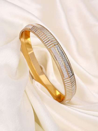 ZENEME Gold Plated Dual
                    Toned Engraved Texture Kada Bracelet