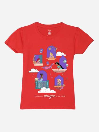 YK Disney Girls Printed
                    Puff Sleeves T-shirt