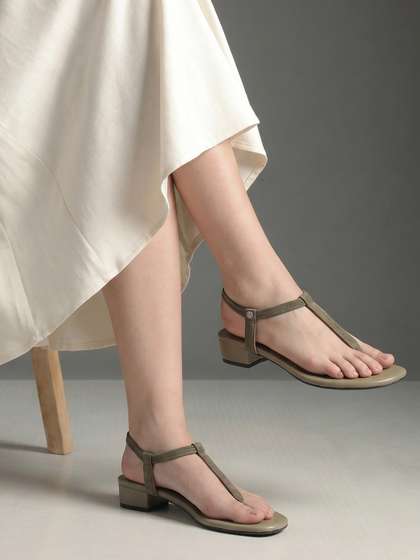 Kenneth Cole Women
                          Leather T-Strap Block Heeled Sandals