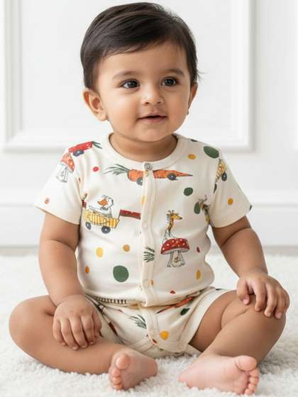 My Milestones Infant
                      Boys Conversational Printed Cotton Rompers