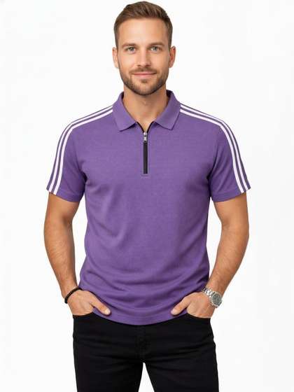 Moda Rapido Men Striped Dri-FIT Polo Collar Slim Fit T-shirt