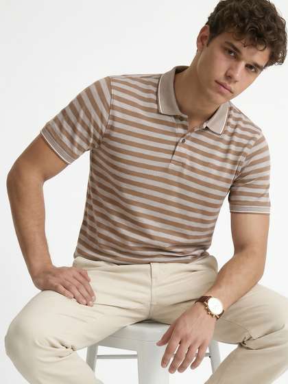 Peter England Striped Polo Collar T-shirt