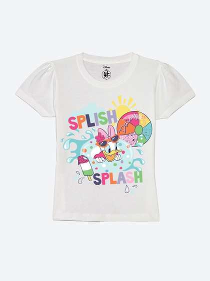 YK Disney Girls Minnie
                      Mouse Printed Puff Sleeves T-shirt