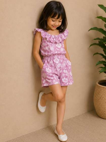 Urban Birdie Girls
                    Printed with Ruffles Jumpsuit