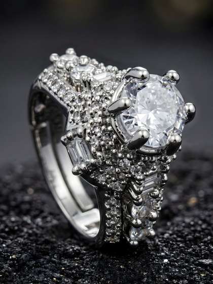 ADIVA Silver
                          Plated White American Diamond Free Size
                          Adjustable Ring