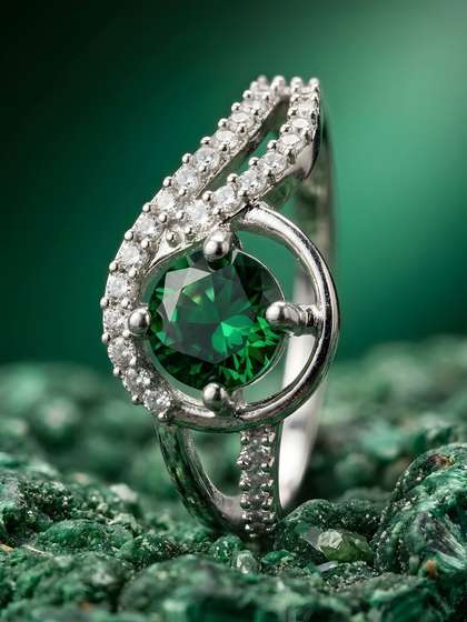 ADIVA Silver
                          Plated Green American Diamond Studded
                          Adjustable Ring