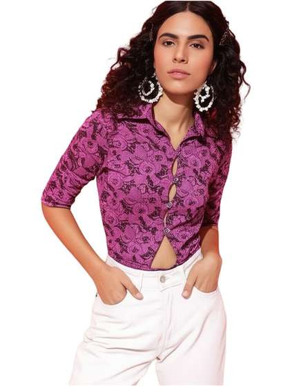 Bedazzle Printed
                        V-Neck Bodysuit