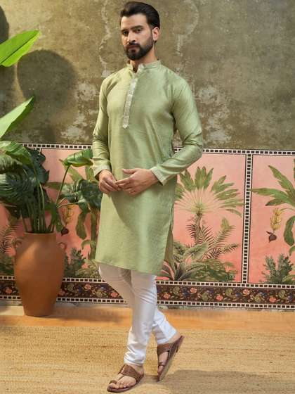 Sangria Woven Design
                        Mandarin Collar Straight Kurta