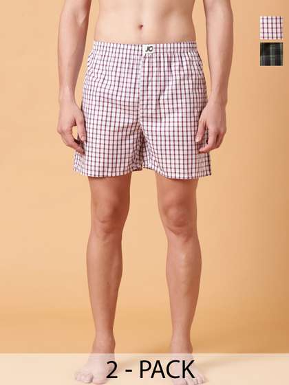 JOVEN Pack Of 2
                        Checked Pure Cotton Boxers JB2C035