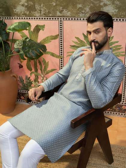 Sangria Woven Design
                      Mandarin Collar Straight Kurta