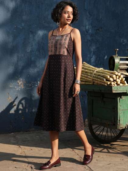 Taavi Polka Dots
                        Printed Ajrakh Ethnic Dress