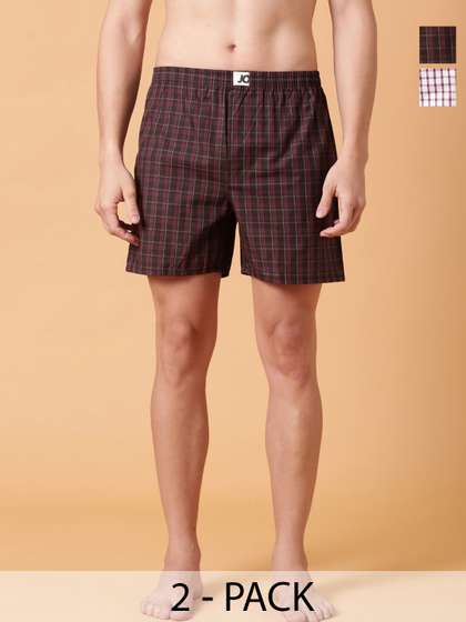 JOVEN Pack Of 2
                          Checked Pure Cotton Boxers JB2C036