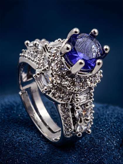 ADIVA Silver Plated
                        Purple American Diamond Adjustable Finger Ring
