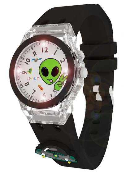 Spiky Kids Printed Led
                    Lights Dial Analogue Watch SpaceShip_Blk