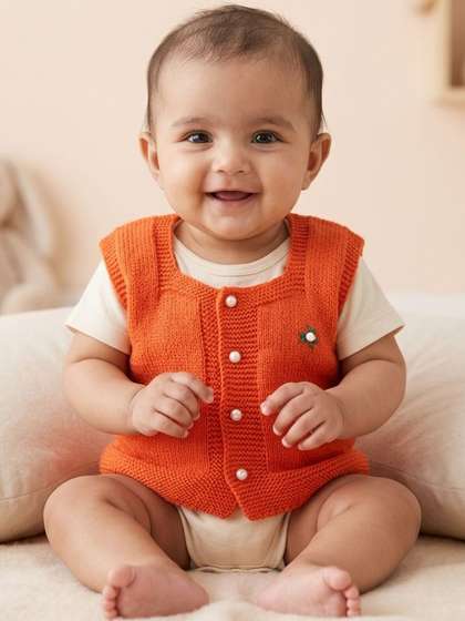 Little Angels Unisex
                      Kids Woollen Sweater Vest with Embroidered Detail