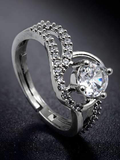 ADIVA Silver Plated
                        White American Diamond Studded Adjustable Ring
