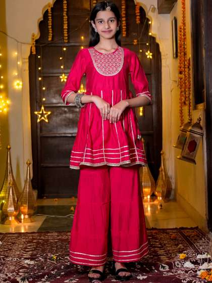 Sangria Girls Silk
                      Crepe Round Neck Kurta & Sharara