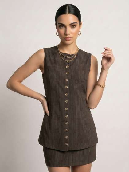 Phosphorus Striped
                        Round Neck Waistcoat