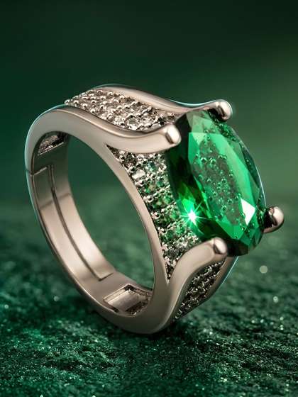ADIVA Silver Plated
                        Green American Diamond Adjustable Finger Ring