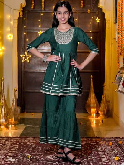 Sangria Girls
                    Embroidered Round Neck Kurta & Sharara