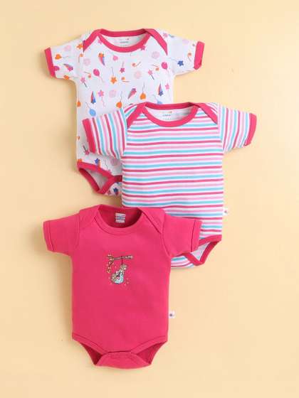 BUMZEE Pack of 3 Printed
                    Cotton Round Neck Bodysuit