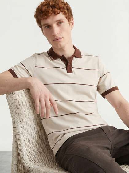 Mast & Harbour
                        Striped Polo Collar Pure Cotton T-shirt