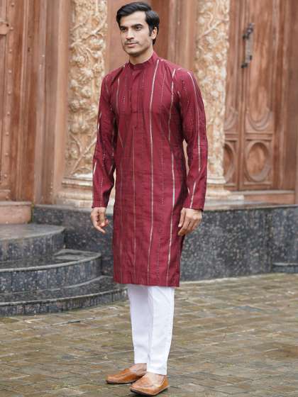 House of Pataudi
                        Embroidered Mandarin Collar Knee Length Straight
                        Kurtas