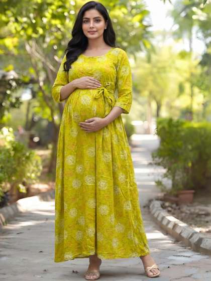 Asenne Floral
                          Printed Soft Rayon Maternity A-Line Maxi Dress
                          With Both Side Feeding Zip
