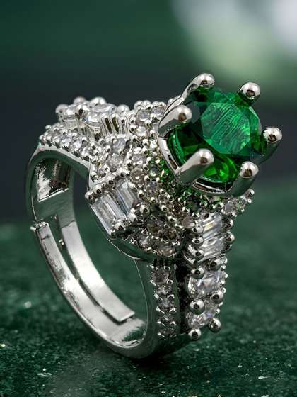 ADIVA Silver Plated
                        Green American Diamond Open Adjustable Ring