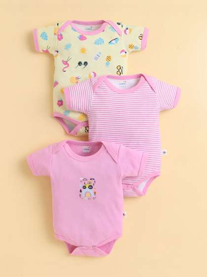 BUMZEE Pack of 3 Printed
                    Cotton Round Neck Bodysuit
