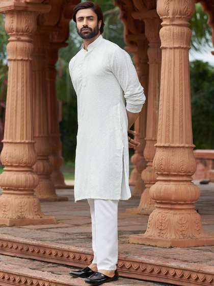 House of Pataudi
                        Embroidered Mandarin Collar Knee Length Straight
                        Kurtas