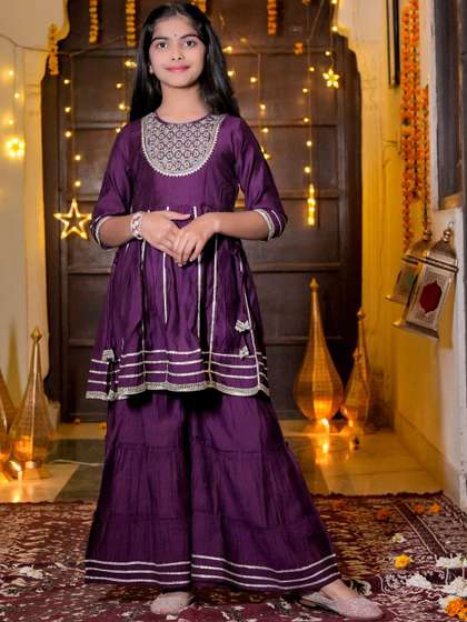 Sangria Girls
                    Embroidered Round Neck Kurta & Sharara