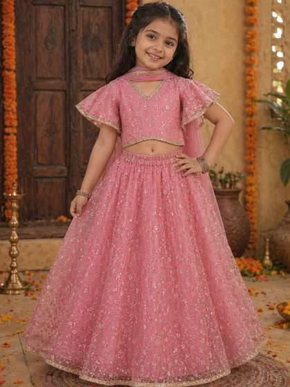 Superminis Girls
                      Embellished Sequinned Ready to Wear Lehenga &
                      Blouse With Dupatta