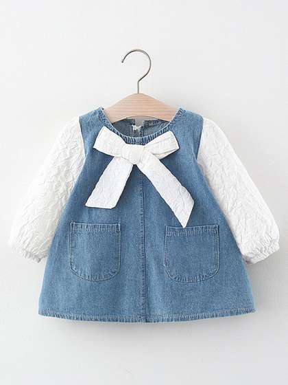 INCLUD Puff Sleeve
                    Applique Denim Long Dress