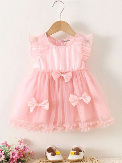 INCLUD Flutter Sleeve
                      Applique Net Sleeveless Dress