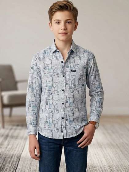 YUDEVO Boys Slim Fit
                      Printed Casual Shirt
