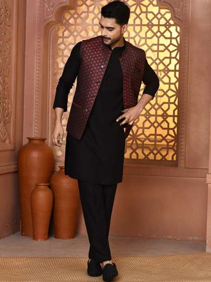 WANAS Woven Design
                        Mandarin Collar Nehru Jackets
