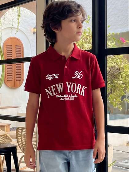 Lil Tomatoes Boys
                    Typography Printed Polo Collar T-shirt