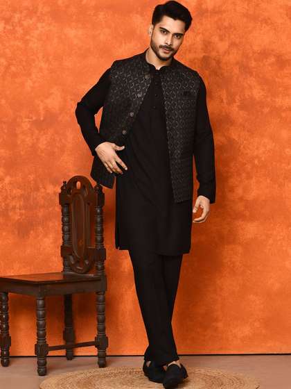 WANAS Woven Design
                        Mandarin Collar Nehru Jackets