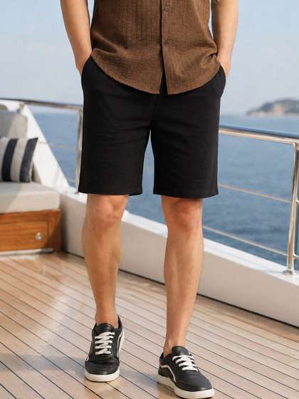 Thomas Scott Men
                          Regular Fit Solid Knitted Shorts with
                          Drawstring Closure