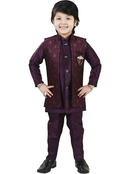 BAESD Boys Self Design
                      Band Collar Sherwani