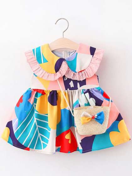 INCLUD Tropical Print
                    Peter Pan Collar Ruffled Fit & Flare Dress