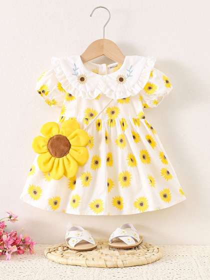 INCLUD Floral Print
                    Peter Pan Collar Puff Sleeve Dress