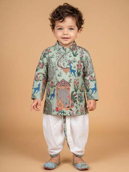 Ethniks Neu-Ron Boys
                    Ethnic Motifs Printed Regular Pure Cotton Kurta with
                    Dhoti Pants