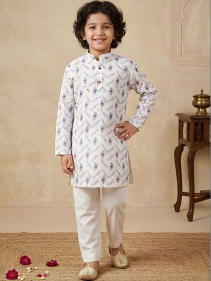 Aj DEZInES Boys Ethnic
                      Motifs Printed Cotton Kurta with Pyjama