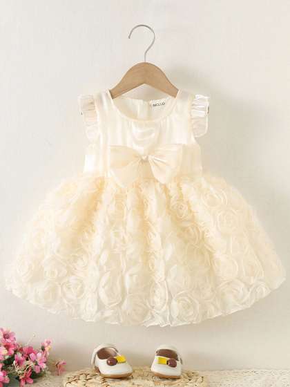 INCLUD Floral Flutter
                    Sleeve Applique Satin Sleeveless Dress