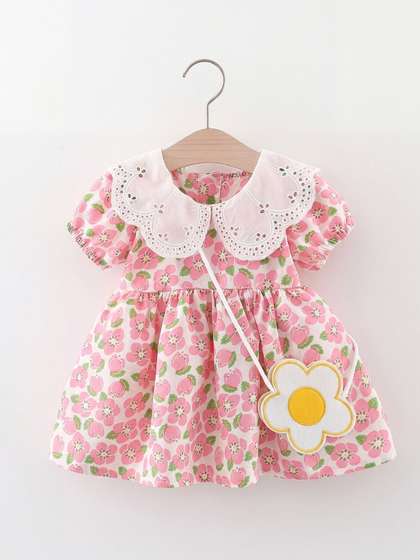 INCLUD Floral Print
                    Peter Pan Collar Puff Sleeve Short Dress